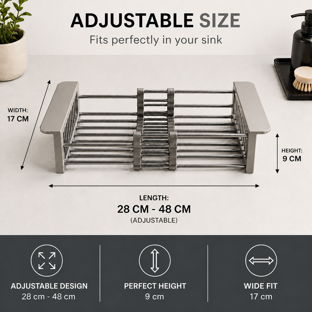 Adjustable Over-the-Sink Dish Drying Rack & Produce Drainer