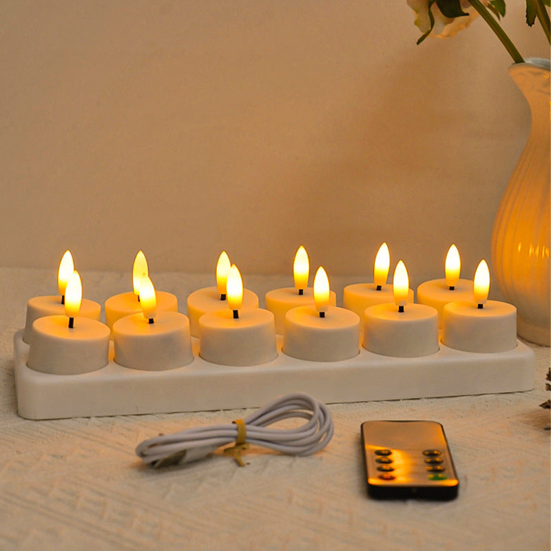 12-Piece Rechargeable LED Flameless Tea Light Candle Set with USB-C Charging Station, Remote Control & Timer