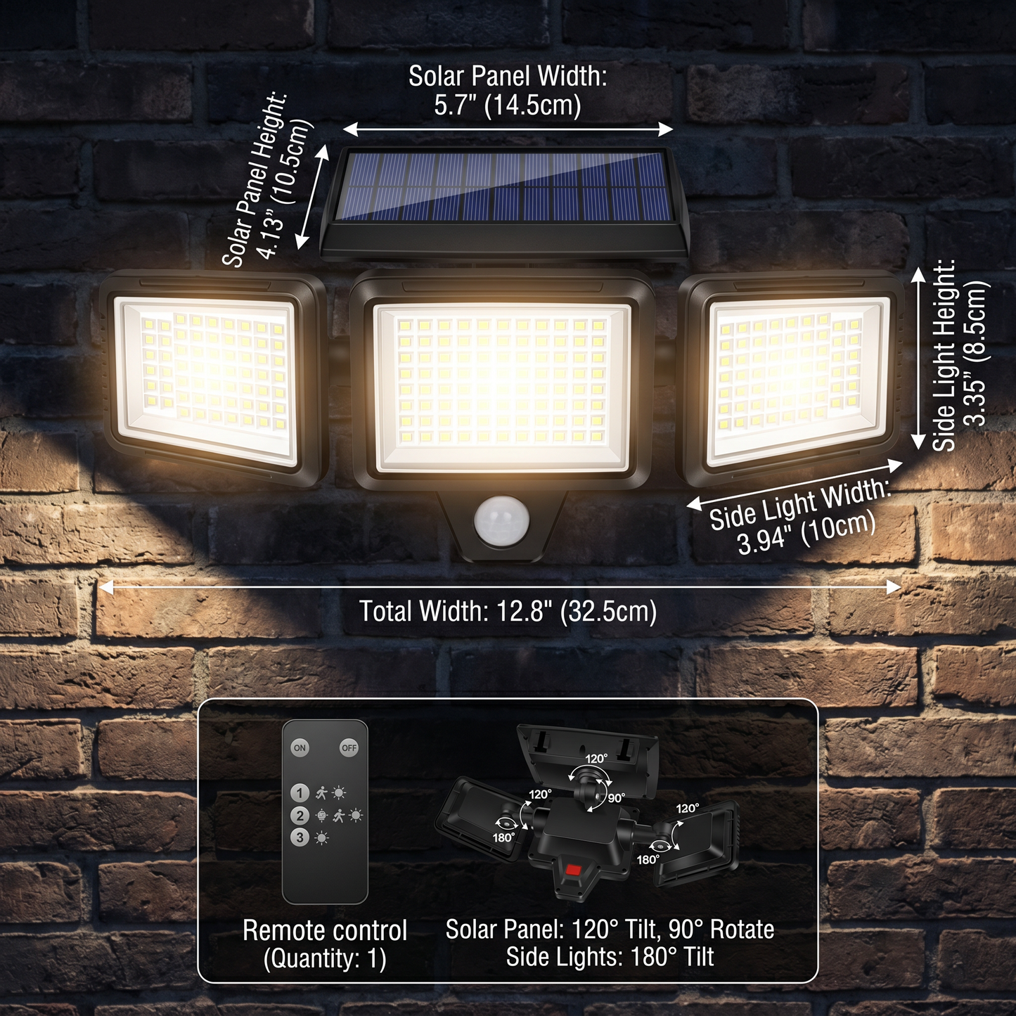 Waterproof LED Solar Outdoor Light with 3 Spotlights – 3 Lighting Modes & Motion Detection
