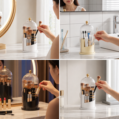 Rotating Toothbrush & Bathroom Essentials Organizer with Dustproof Clear Cover