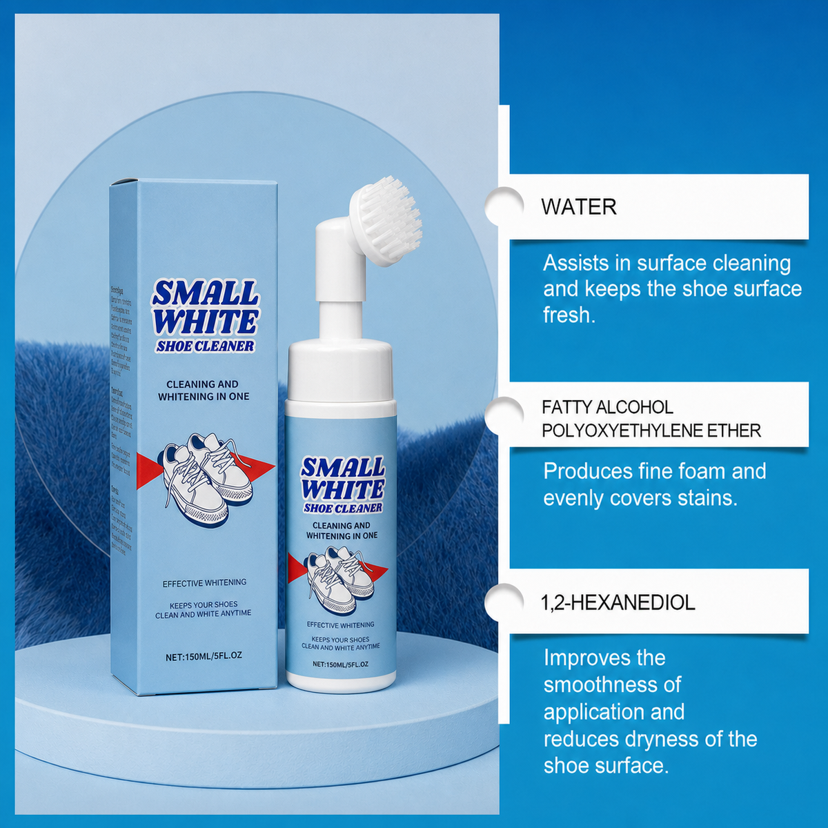 Waterless Sneaker & Shoe Cleaning Kit with Foam Cleaner, Brush & Cloth