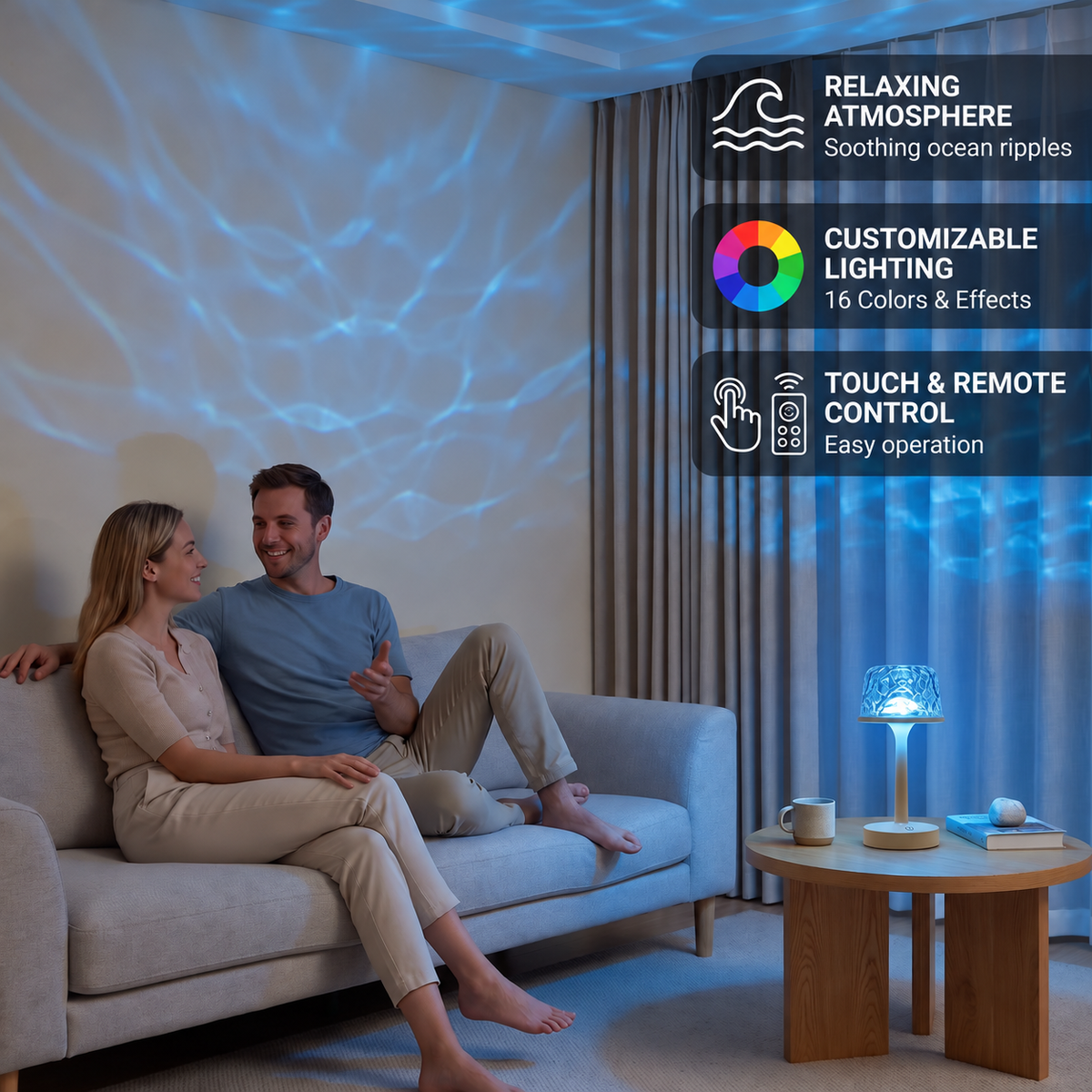 Aurora & Ocean Wave LED Projection Lamp with Touch Control