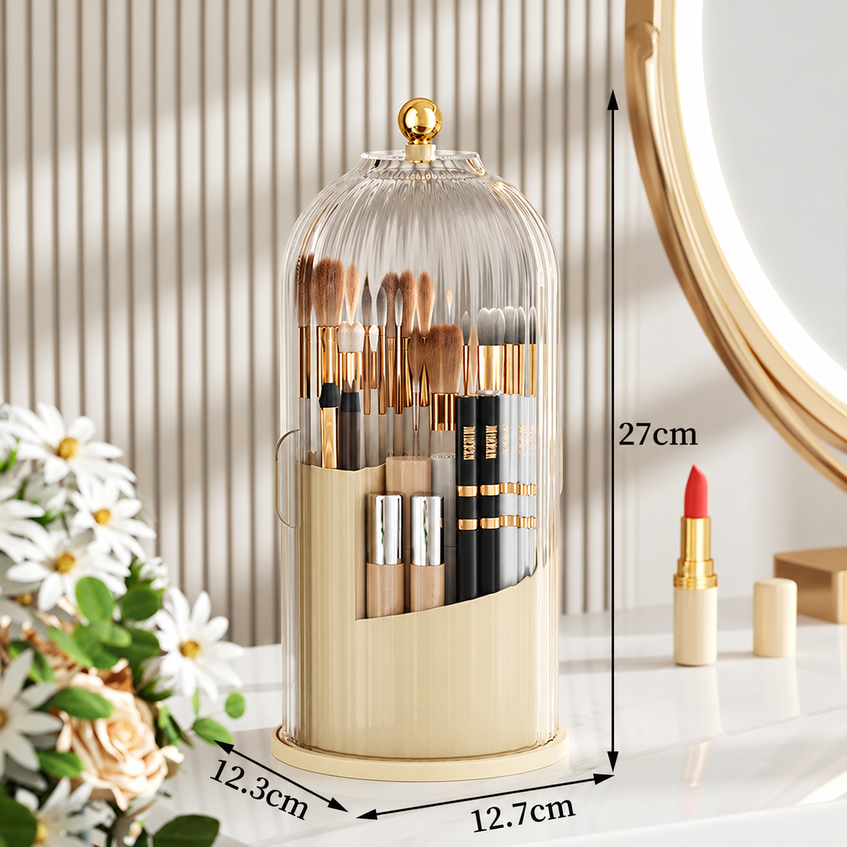 Rotating Toothbrush & Bathroom Essentials Organizer with Dustproof Clear Cover