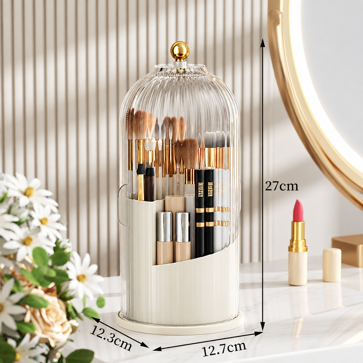 Rotating Toothbrush & Bathroom Essentials Organizer with Dustproof Clear Cover