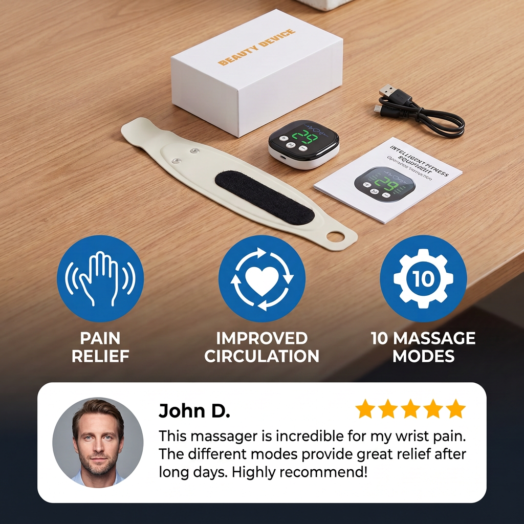 EMS Hand & Wrist Massager with 10 Modes for Pain Relief