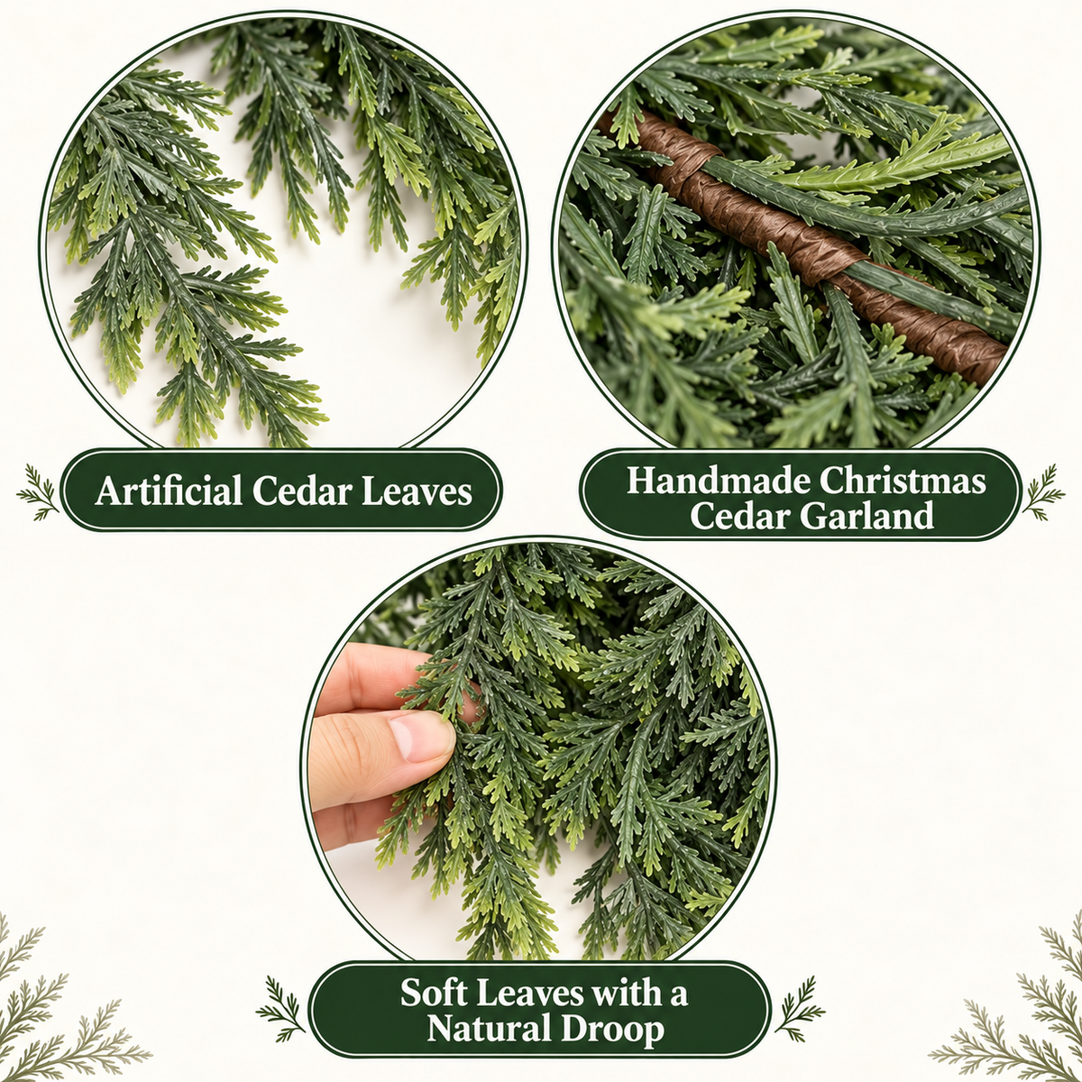Real-Touch Artificial Cedar & Pine Garland with Pine Cones – Christmas Greenery Décor