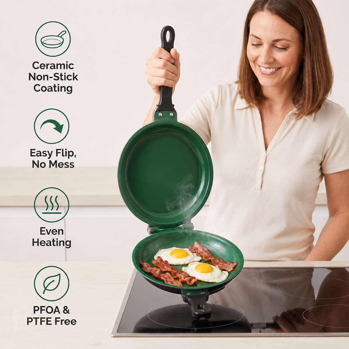 Double-Sided Non-Stick Frying Pan – Flip Pan for Pancakes, Omelets & Bacon