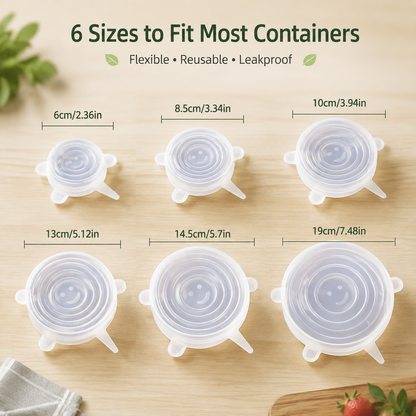6-Piece Silicone Stretch Lid Set – Reusable BPA-Free Food Covers