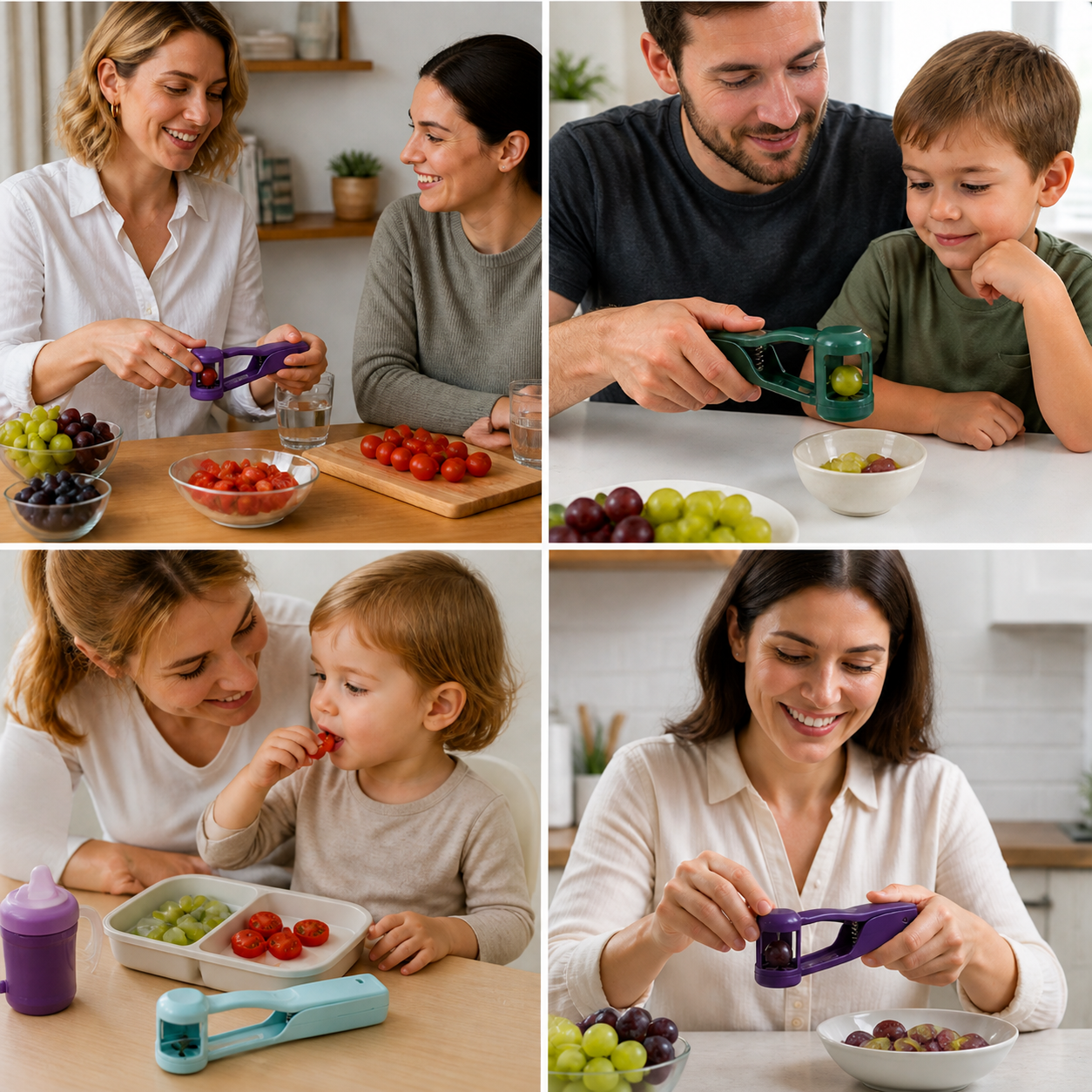 Stainless Steel Grape & Cherry Tomato Cutter – Safe One-Press Quarter Slicer for Toddlers & Kids
