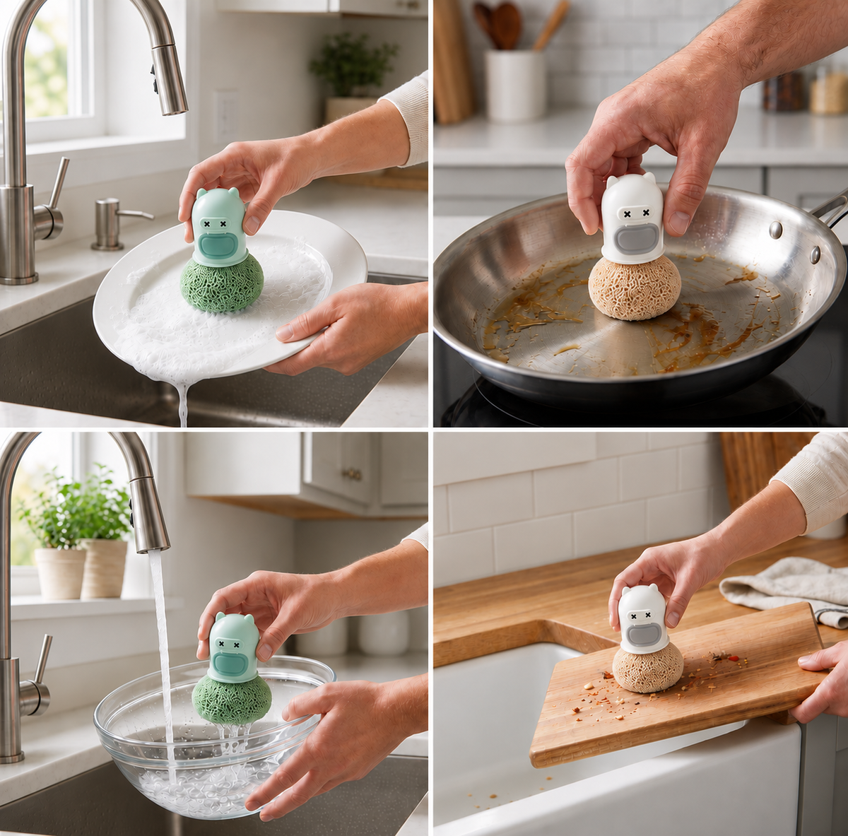 Cute Dish Brush with Built-In Soap Dispenser