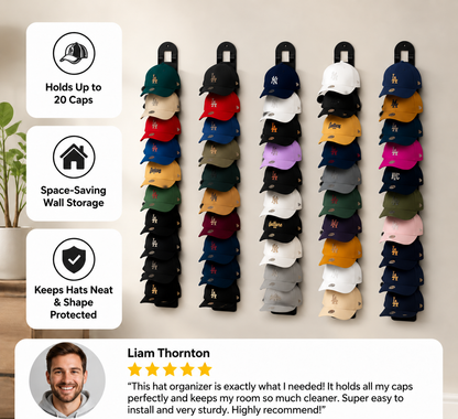 Wall-Mounted Hat Organizer – Holds Up to 20 Caps