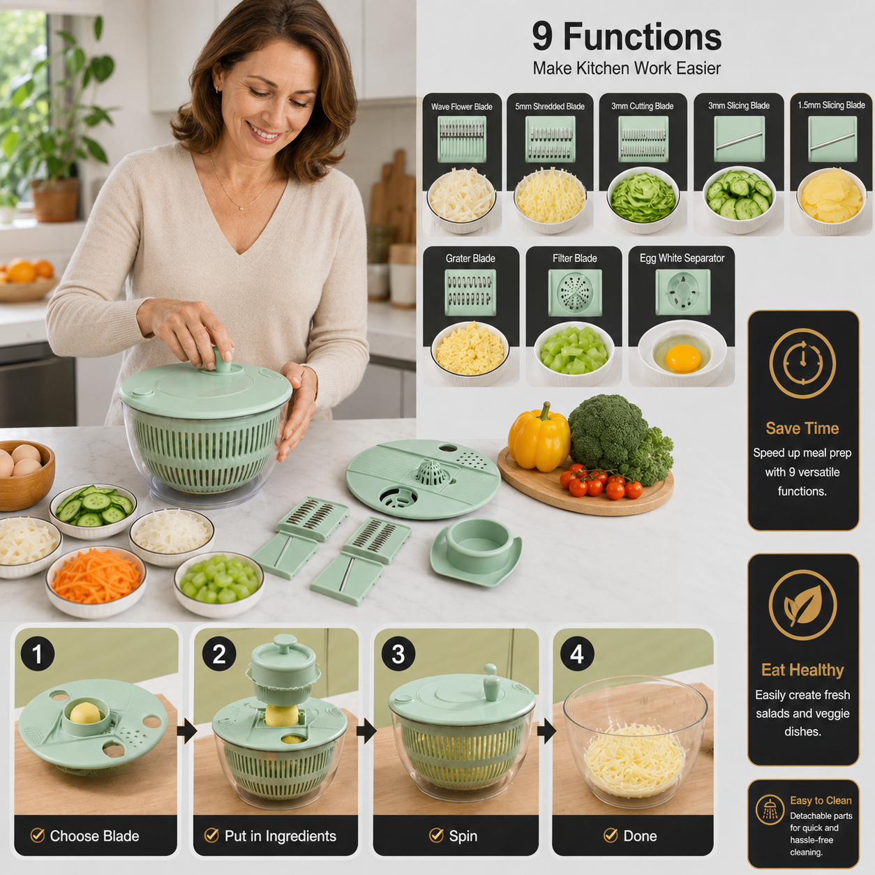 9-in-1 Manual Spinner & Slicer Vegetable and Salad Prep Set