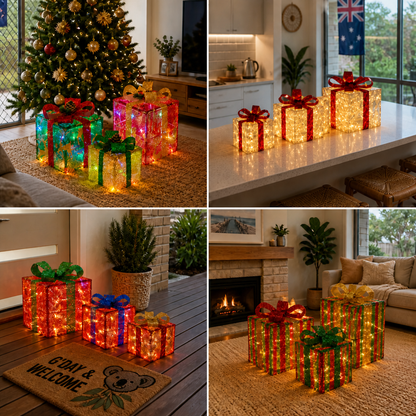 LED Light-Up Christmas Gift Box Decoration Set of 3