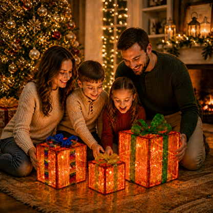 LED Light-Up Christmas Gift Box Decoration Set of 3