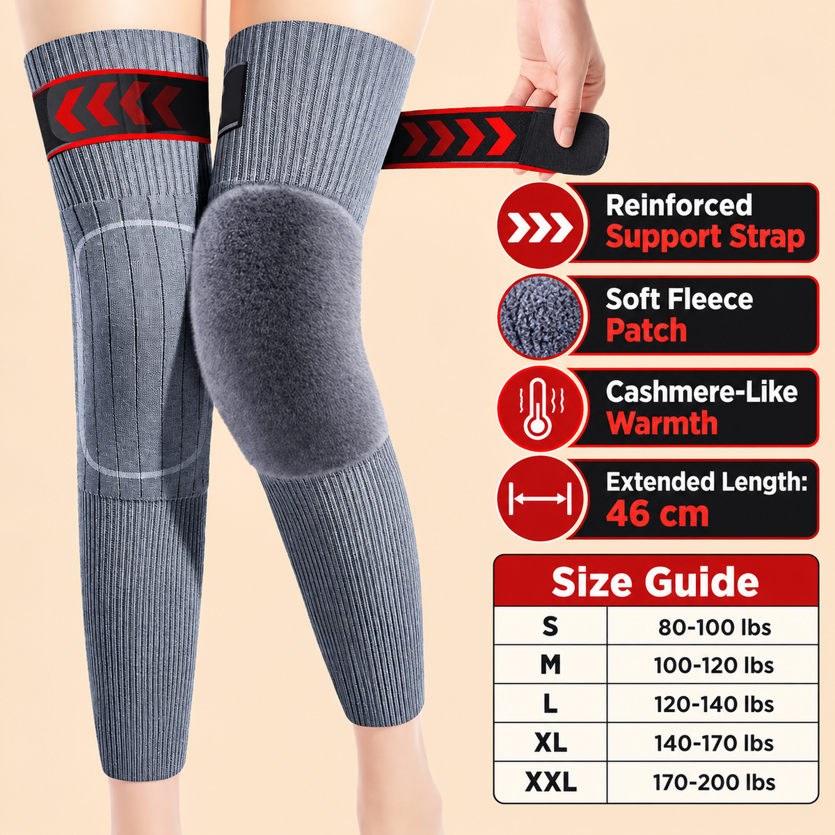 Universal Long Knee Warmers with Thick Faux Fur Lining for Winter