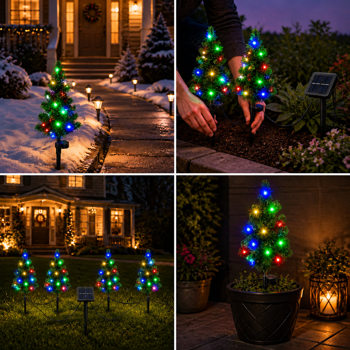 Solar Christmas Tree Stake Lights with Multicolor LEDs