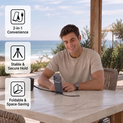 2-in-1 Durable & Foldable Phone Stand with Detachable USB-C Charging Cable