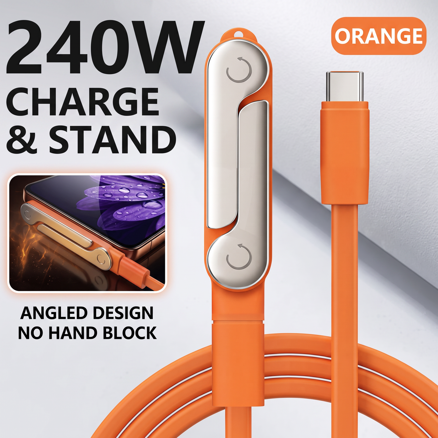 2-in-1 Durable & Foldable Phone Stand with Detachable USB-C Charging Cable