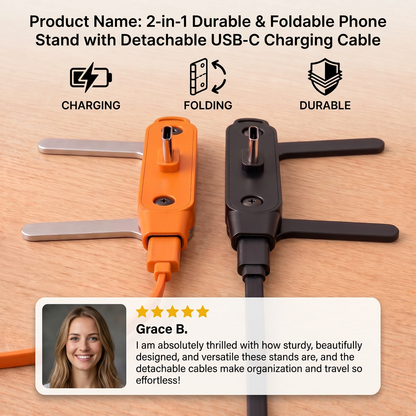 2-in-1 Durable & Foldable Phone Stand with Detachable USB-C Charging Cable