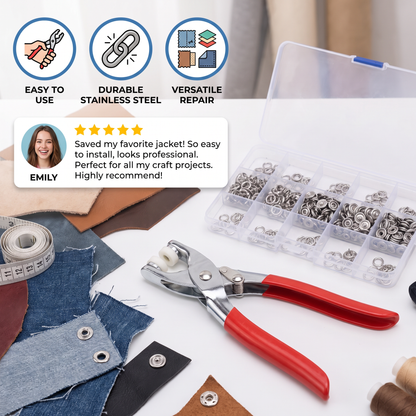 Stainless Steel Snap Fastener Tool Kit – Metal Button Repair Set for Clothing, Leather & Crafts