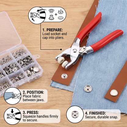 Stainless Steel Snap Fastener Tool Kit – Metal Button Repair Set for Clothing, Leather & Crafts