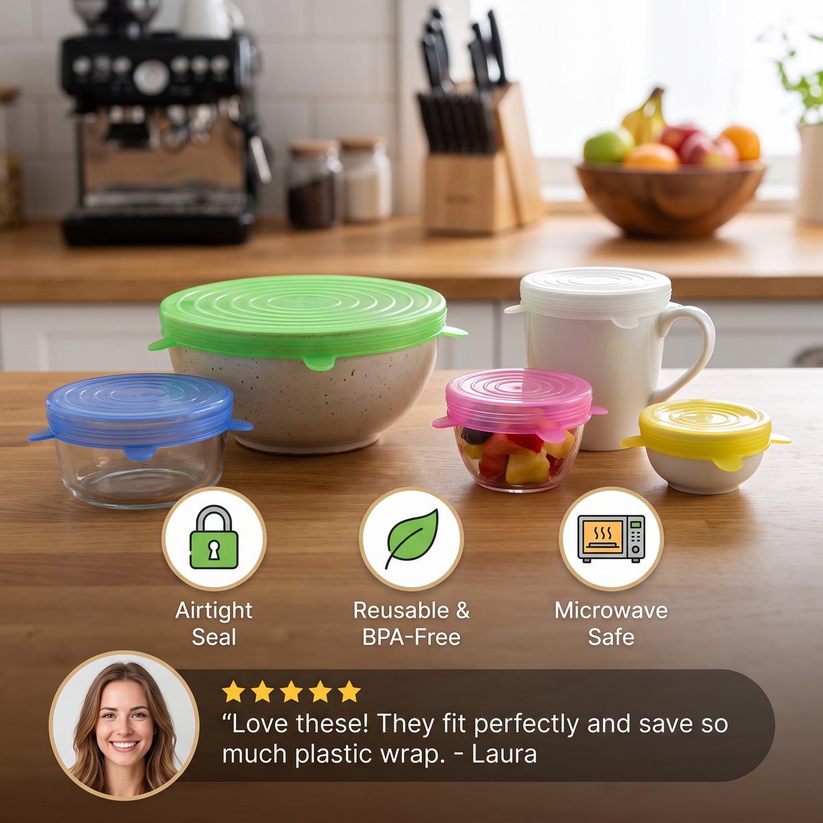 6-Piece Silicone Stretch Lid Set – Reusable BPA-Free Food Covers