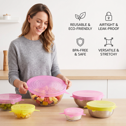 6-Piece Silicone Stretch Lid Set – Reusable BPA-Free Food Covers