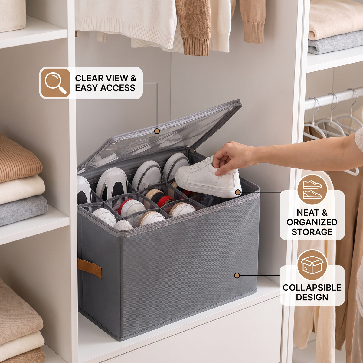 Collapsible Shoe Organizer with Easy-Access Design for Wardrobe Storage