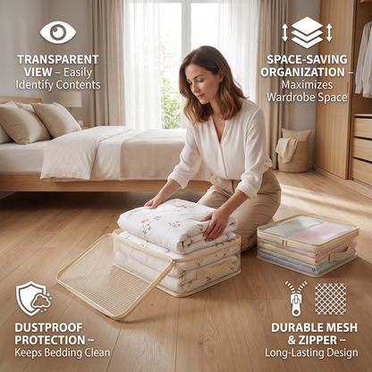 Transparent Bedding Storage Bag – Dustproof Wardrobe Organizer for Sheets & Duvet Covers