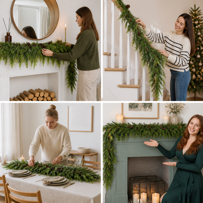 Real-Touch Artificial Cedar & Pine Garland with Pine Cones – Christmas Greenery Décor