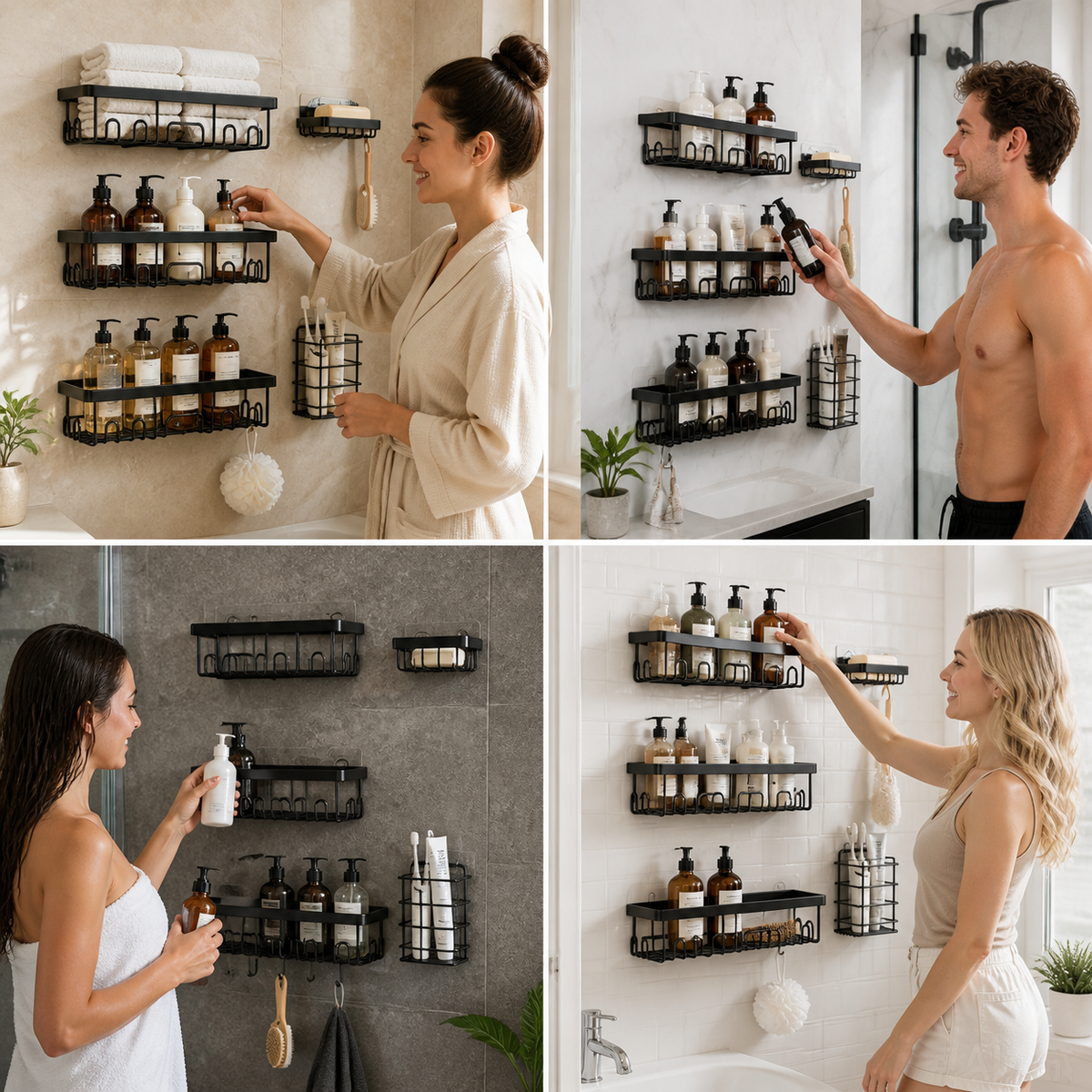 Rustproof No-Drill Shower Caddy Set with Soap Holder
