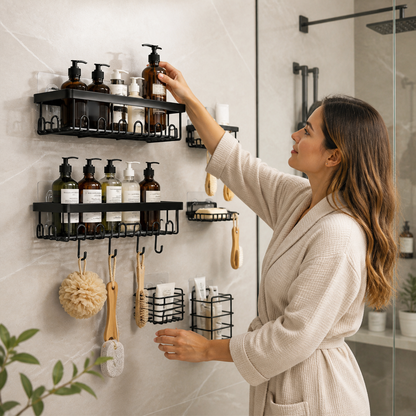 Rustproof No-Drill Shower Caddy Set with Soap Holder