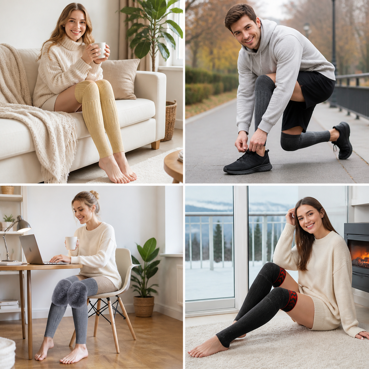 Universal Long Knee Warmers with Thick Faux Fur Lining for Winter