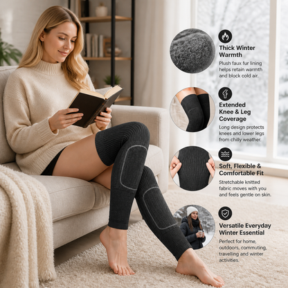 Universal Long Knee Warmers with Thick Faux Fur Lining for Winter
