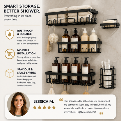 Rustproof No-Drill Shower Caddy Set with Soap Holder