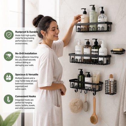 Rustproof No-Drill Shower Caddy Set with Soap Holder