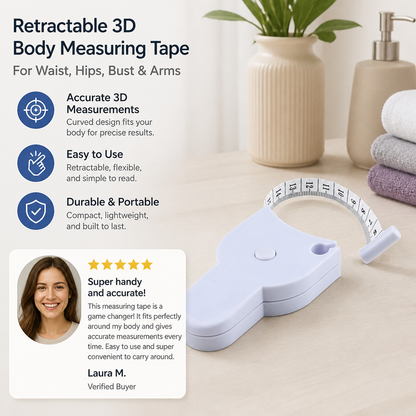 Retractable 3D Body Measuring Tape for Waist, Hips, Bust & Arms