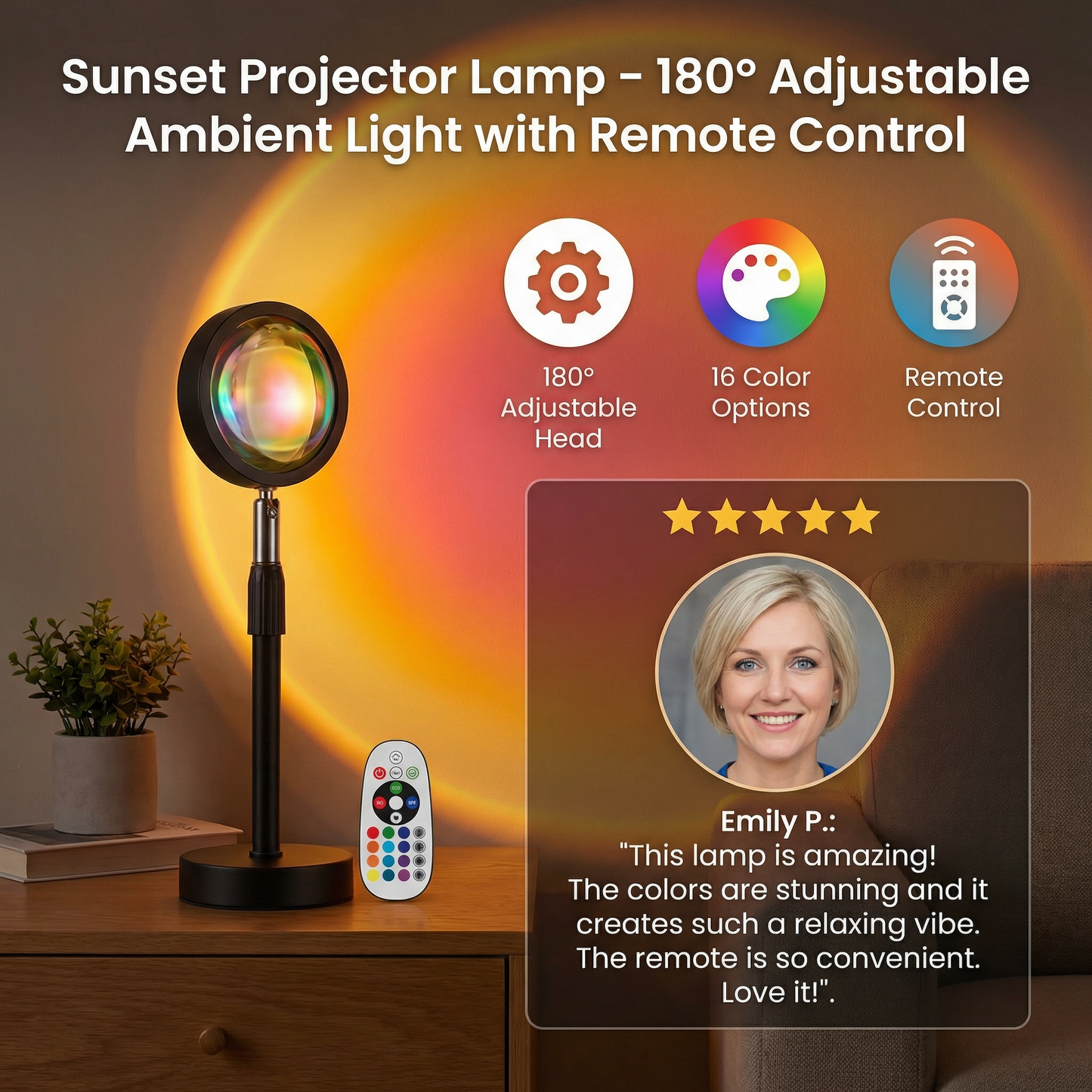 Sunset Projector Lamp – 180° Adjustable Ambient Light with Remote Control