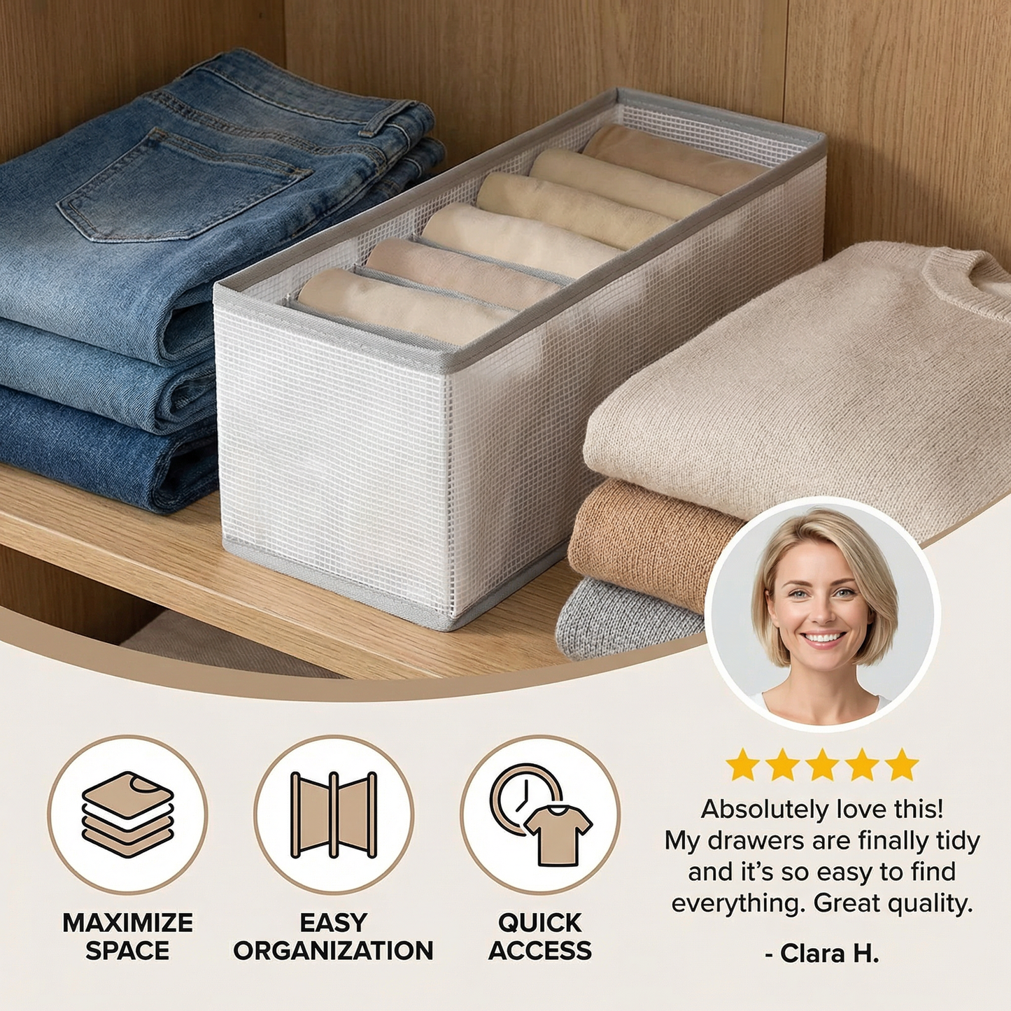 Foldable Clothes Organizer Box with Compartments