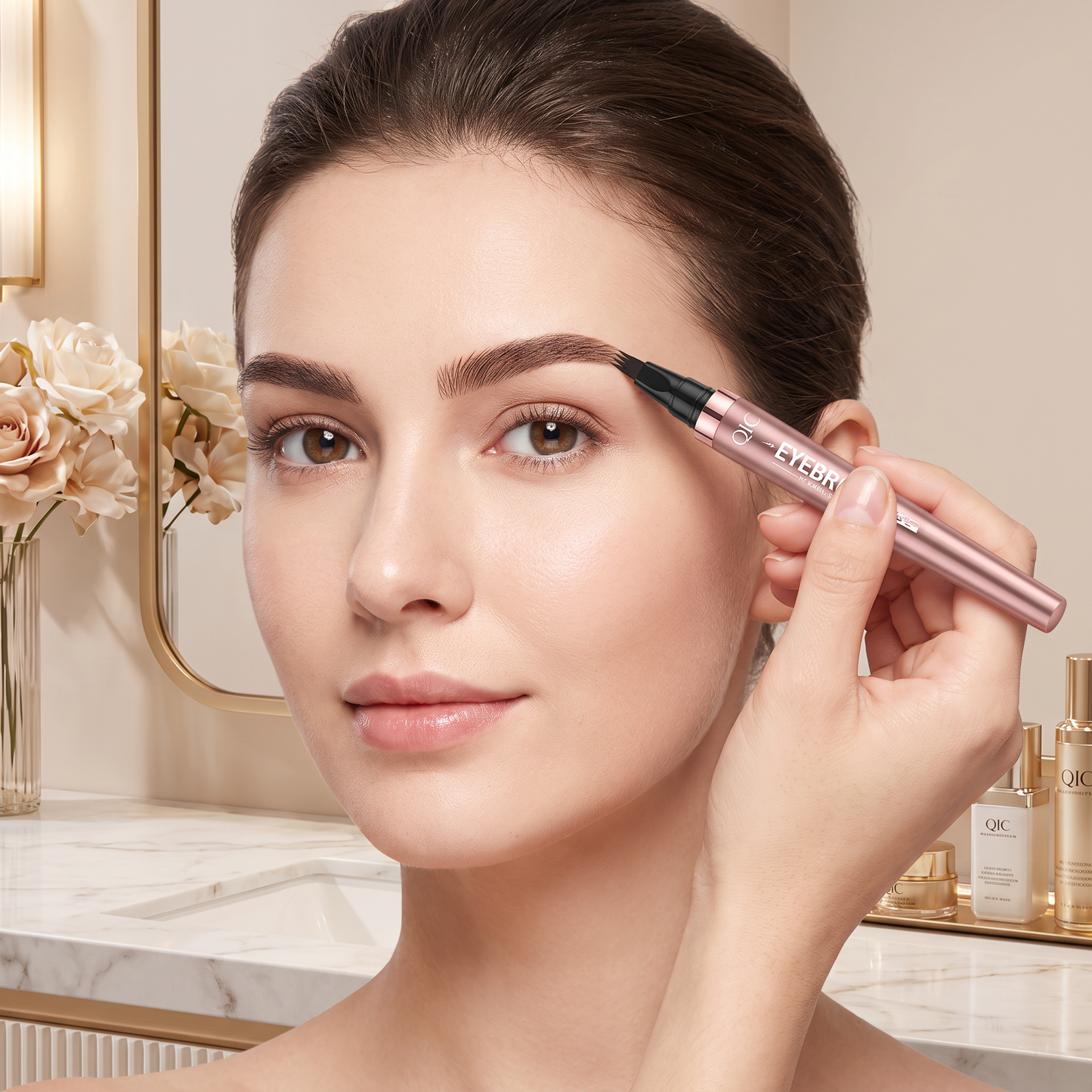 3D Natural-Looking Brow Pen – Waterproof 4-Tip Eyebrow Pencil