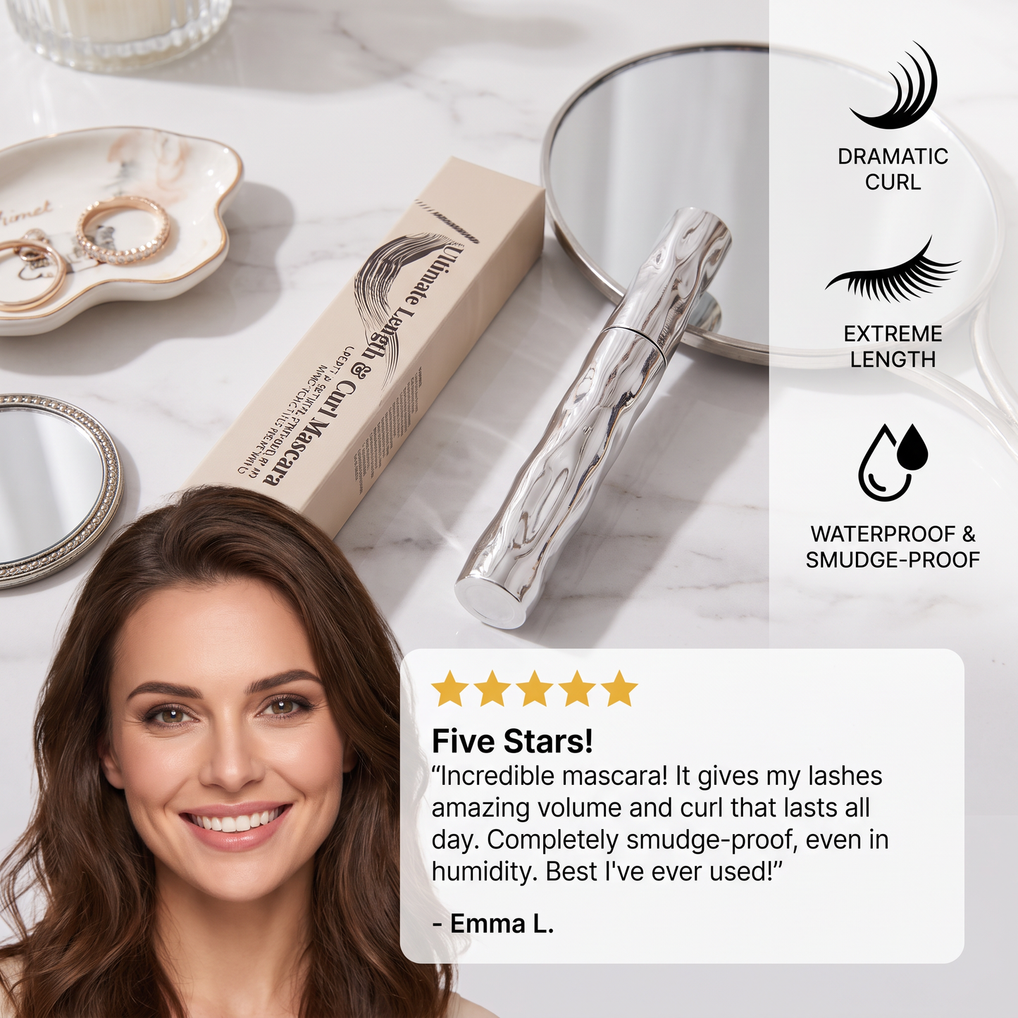 Waterproof Curl & Length Mascara – Long-Lasting Smudge-Proof Formula