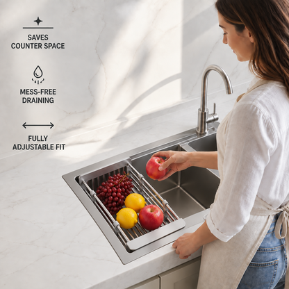 Adjustable Over-the-Sink Dish Drying Rack & Produce Drainer