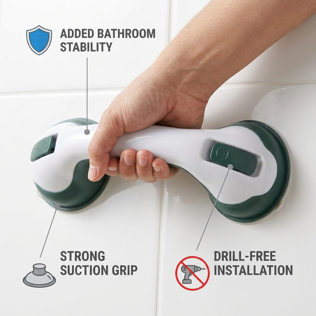 Heavy-Duty Suction Cup Safety Grab Bar – Anti-Slip Bathroom Support Handle
