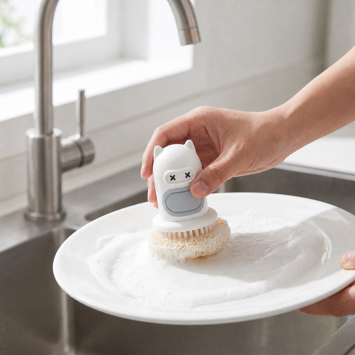 Cute Dish Brush with Built-In Soap Dispenser
