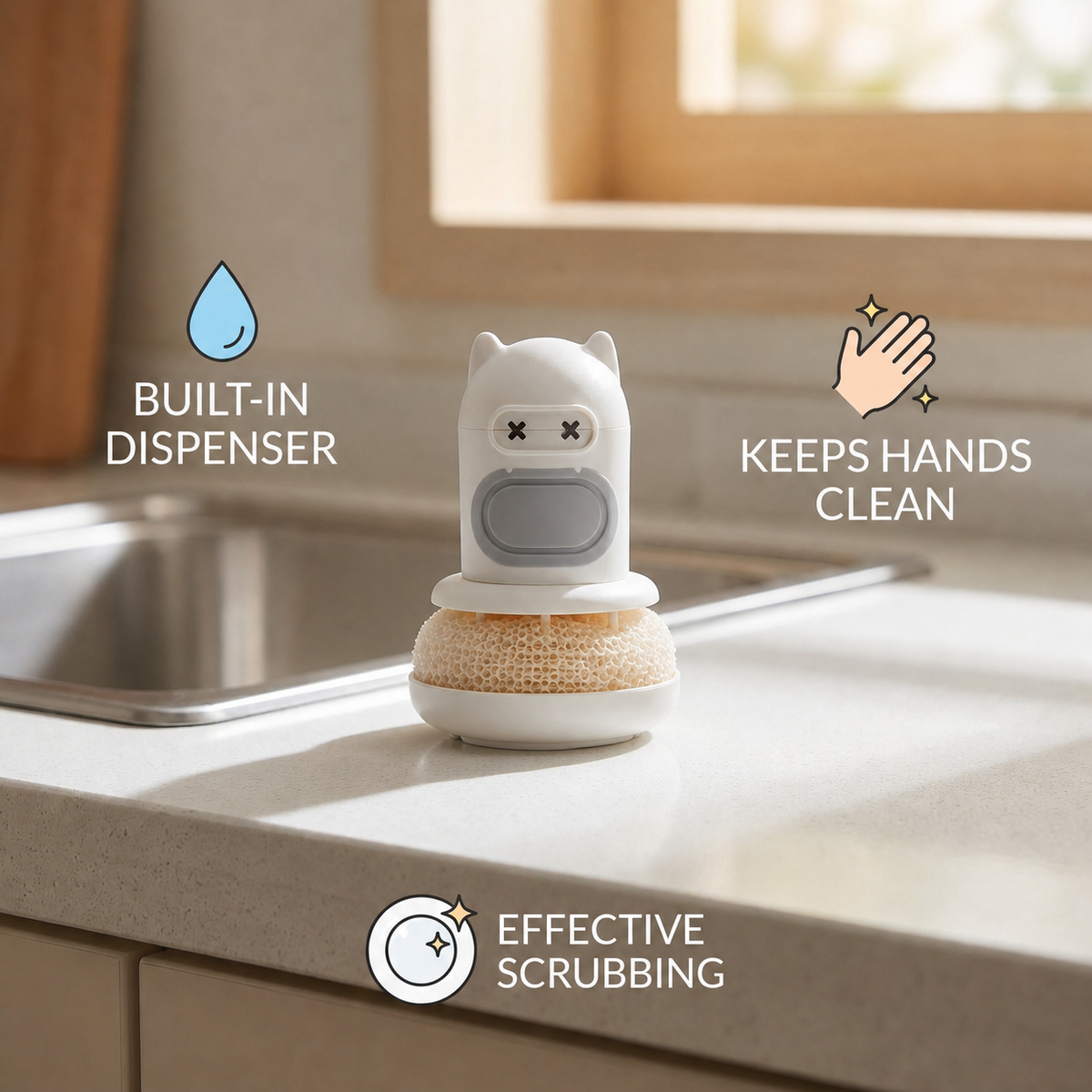 Cute Dish Brush with Built-In Soap Dispenser