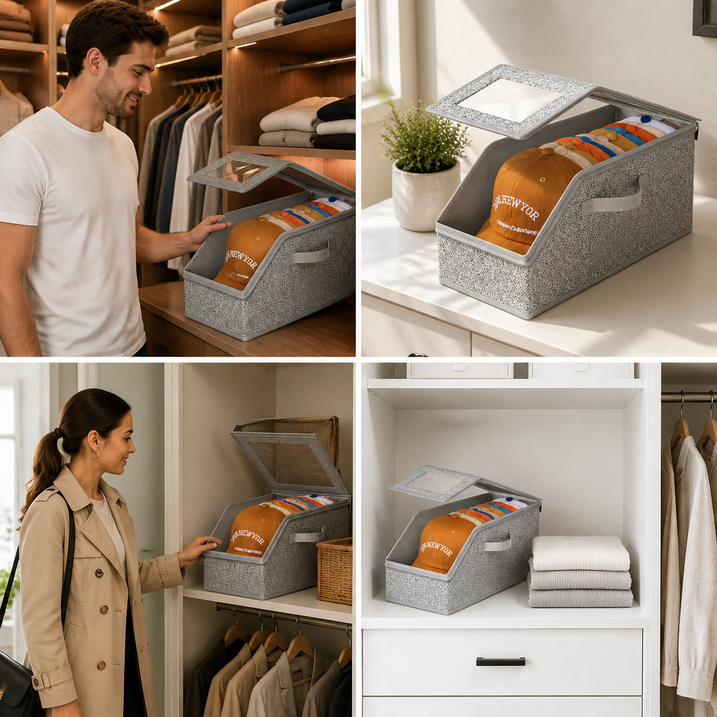 Stackable Baseball Cap Storage Box – Holds Up to 24 Hats