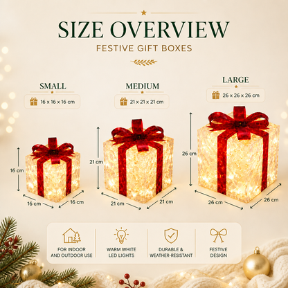 LED Light-Up Christmas Gift Box Decoration Set of 3