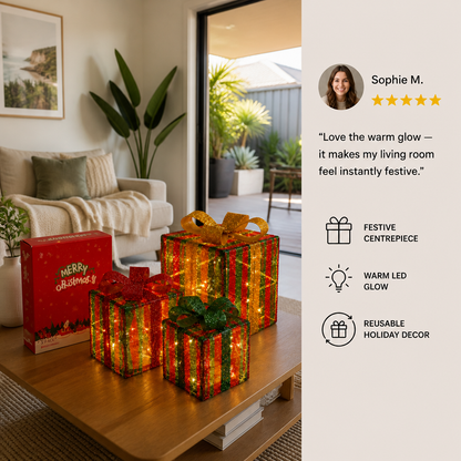 LED Light-Up Christmas Gift Box Decoration Set of 3