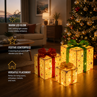 LED Light-Up Christmas Gift Box Decoration Set of 3