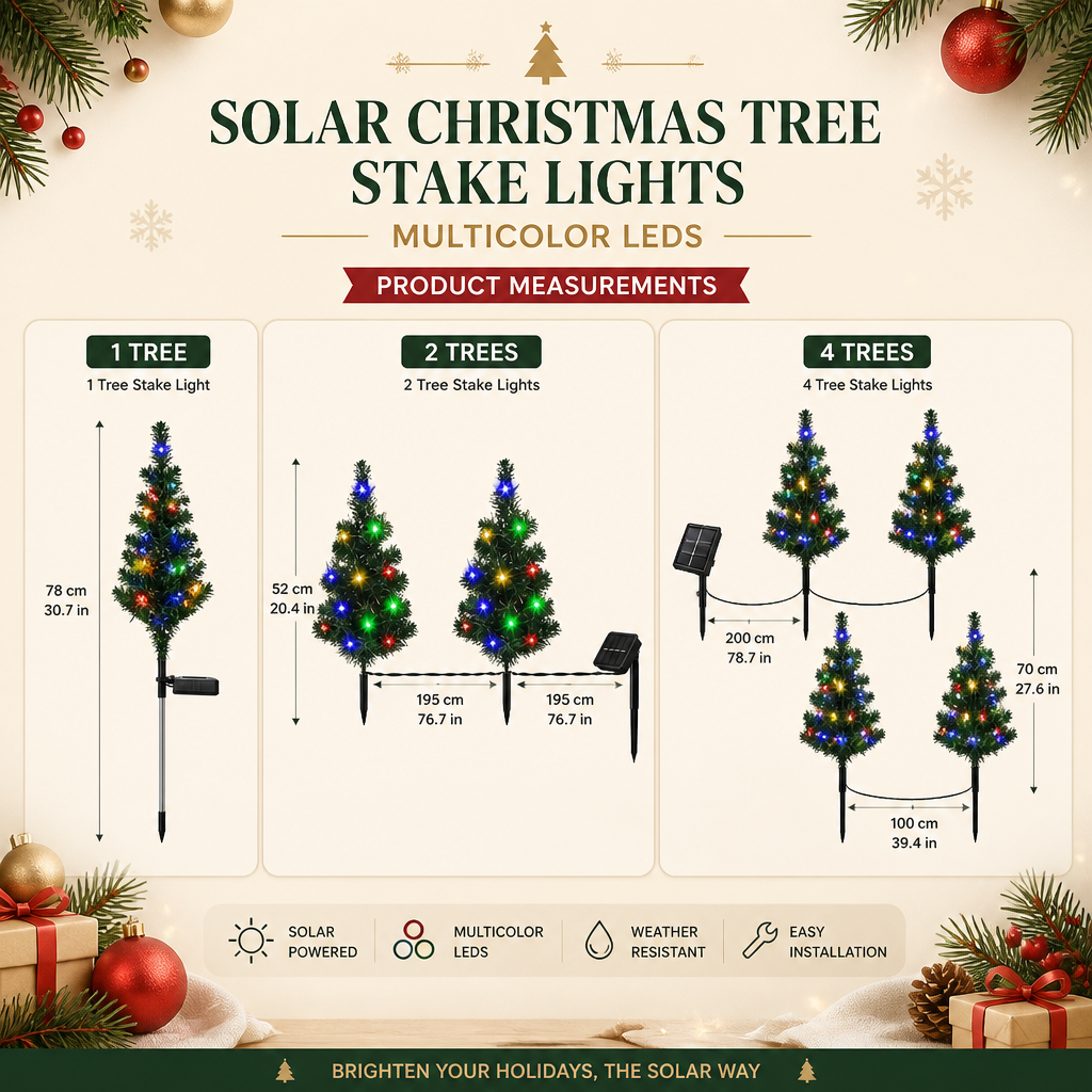 Solar Christmas Tree Stake Lights with Multicolor LEDs